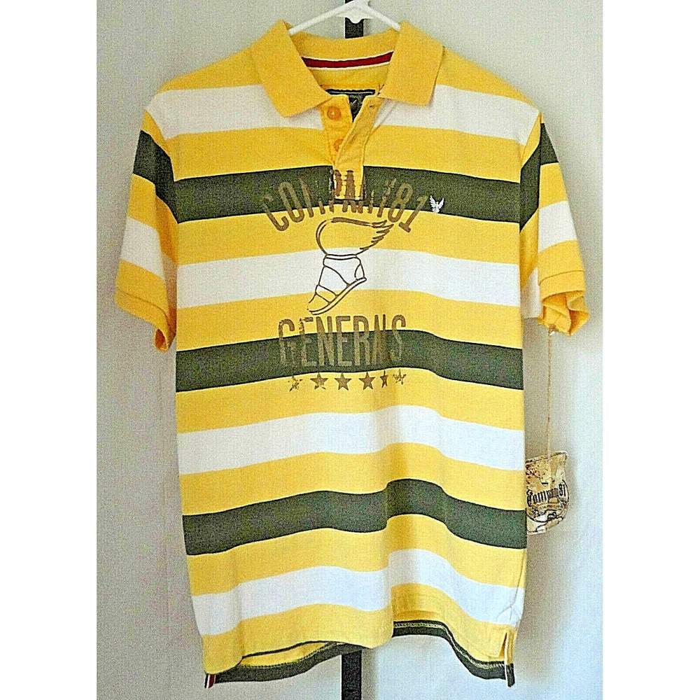 Company 81 Shirt Men's Rugby Polo L Yellow Green White Striped Cotton